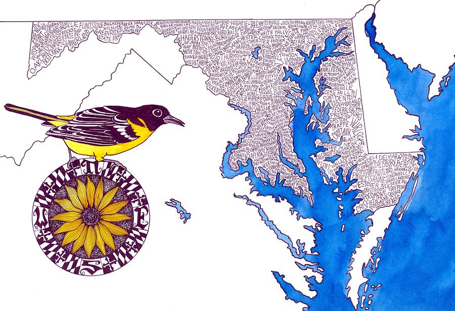Oriole Painting - Maryland Word Map by Terri Kelleher