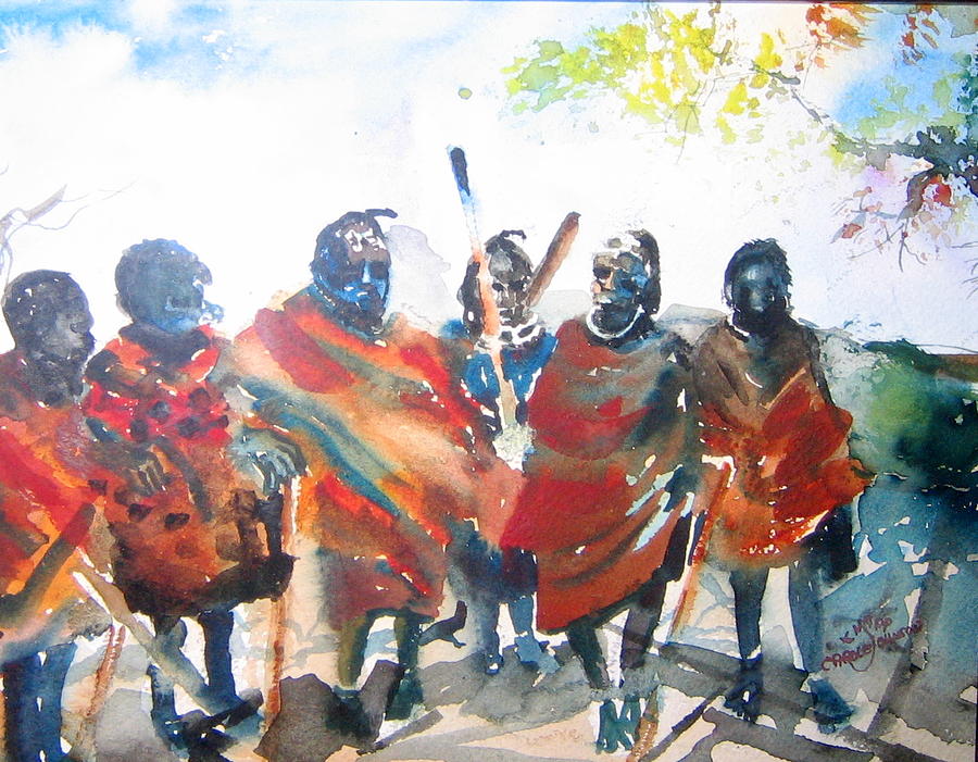 Masaai Boys Painting by Carole Johnson