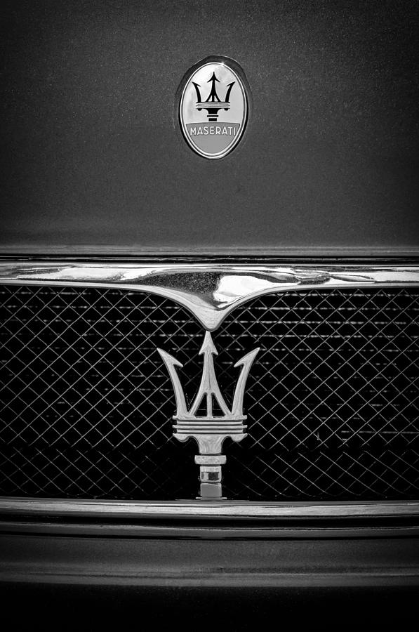 Maserati Hood - Grille Emblems -0802bw Photograph by Jill Reger - Fine