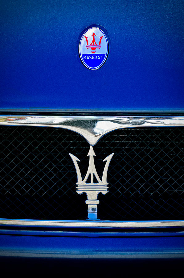 Car Photograph - Maserati Hood - Grille Emblems by Jill Reger