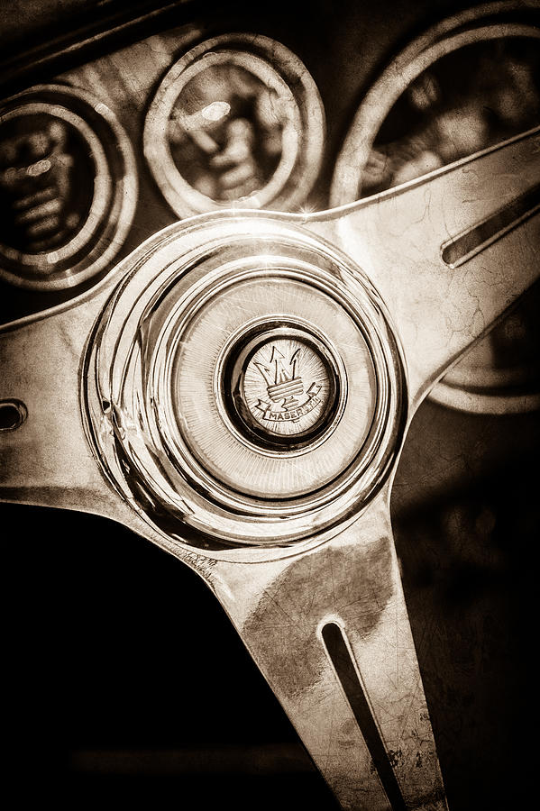Car Photograph - Maserati Steering Wheel Emblem -0443s by Jill Reger