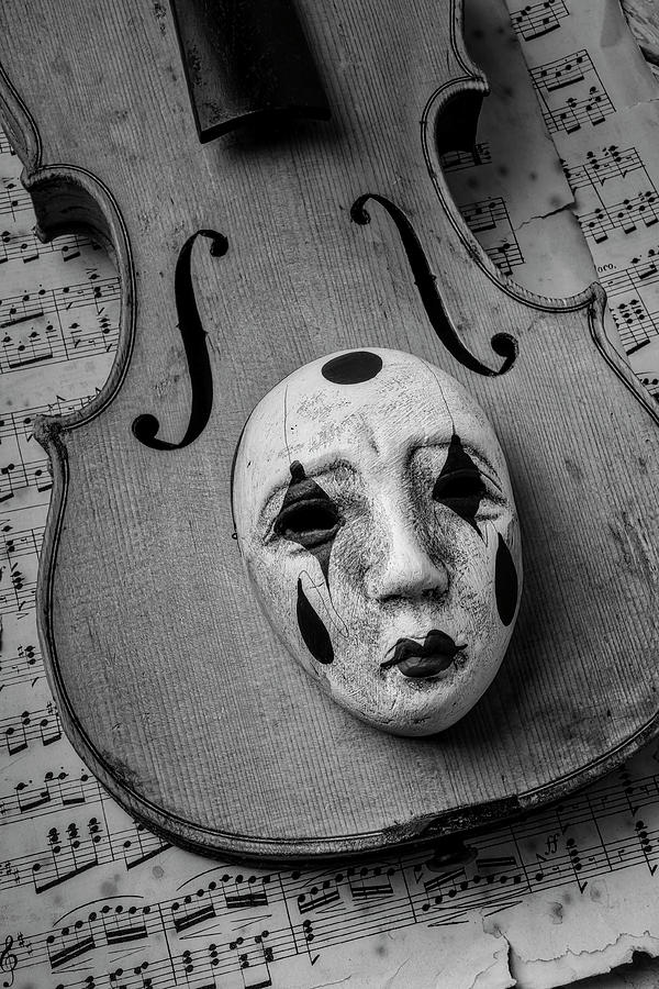 Mask On Old Violin Photograph by Garry Gay