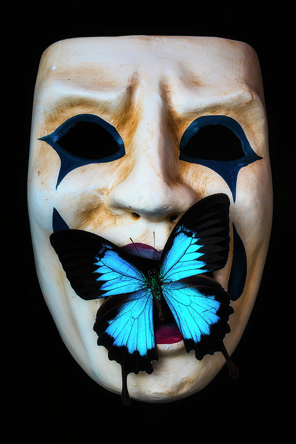 Mask With Blue Butterfly Photograph by Garry Gay