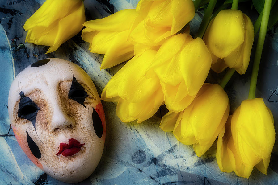 Mask With Yellow Tulips Photograph by Garry Gay