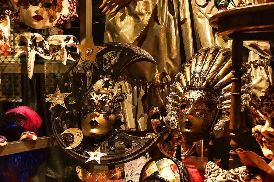Impressions of Venice - Sun and Moon Venetian Carnival Masks Digital Art by Georgia Mizuleva