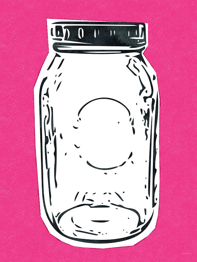 Jar Mixed Media - Mason Jar Hot Pink- Art by Linda Woods by Linda Woods