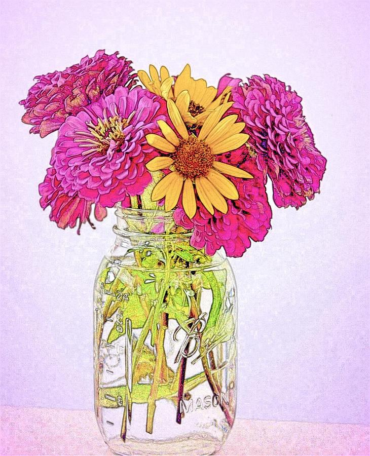 Mason Jar of Daisy Flowers Photograph by Kristina Deane