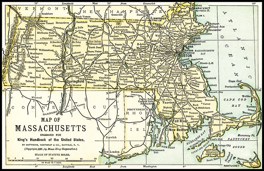 Massachusetts Antique Map 1891 Photograph by Phil Cardamone