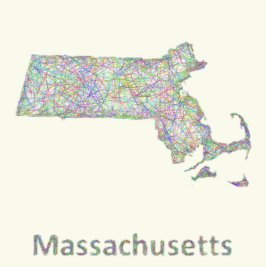 Massachusetts Map Digital Art - Massachusetts line art map by David Zydd
