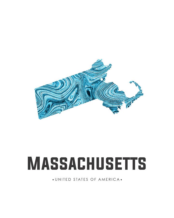Massachusetts Map Art Abstract in Blue Mixed Media by Studio Grafiikka