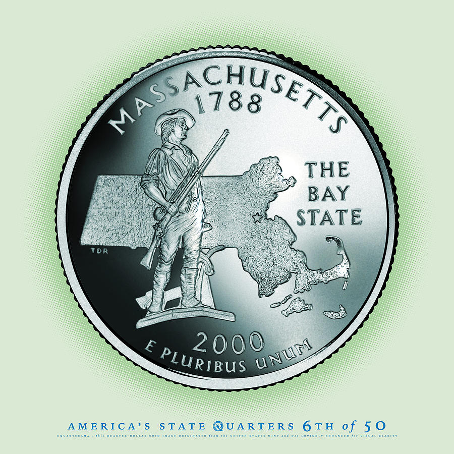 Massachusetts State Quarter Portrait Coin 06 Digital Art by Garrett