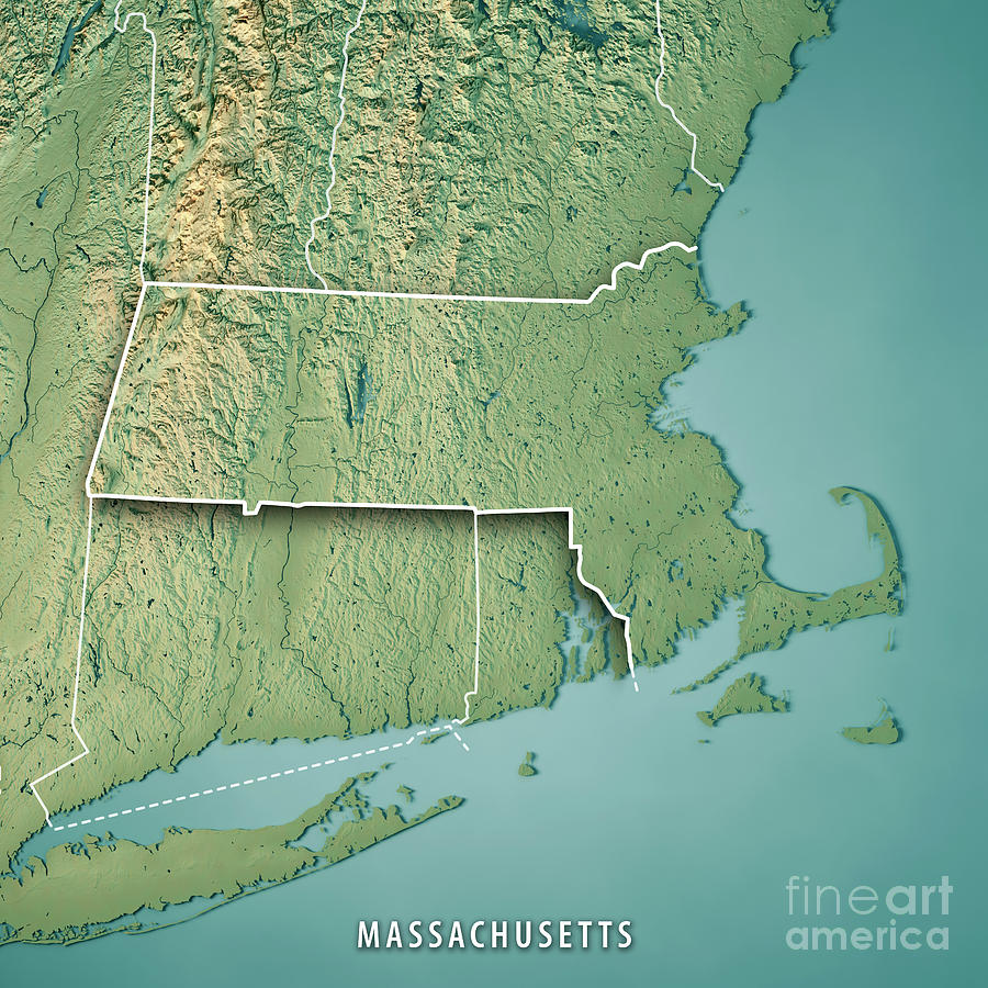 Massachusetts State Usa 3d Render Topographic Map Border Digital Art By