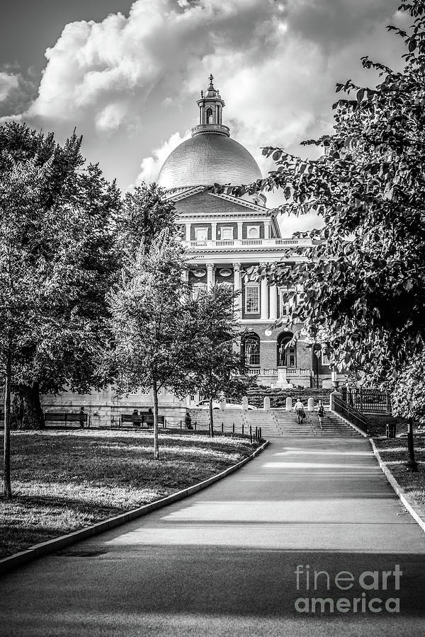 Massachusetts Statehouse Black and White Photo Photograph by Paul Velgos