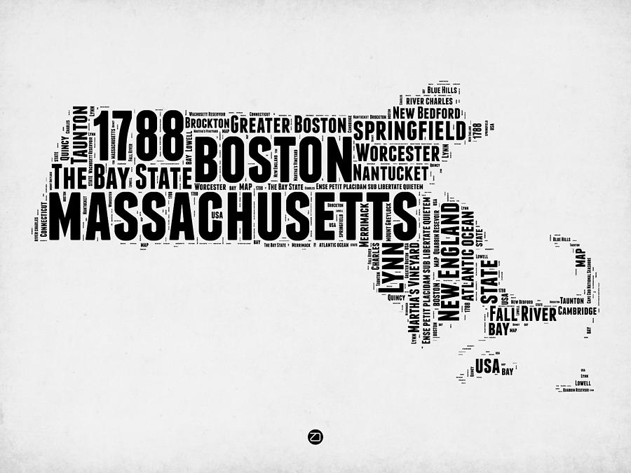 Boston Photograph - Massachusetts Word Cloud Map 2 by Naxart Studio