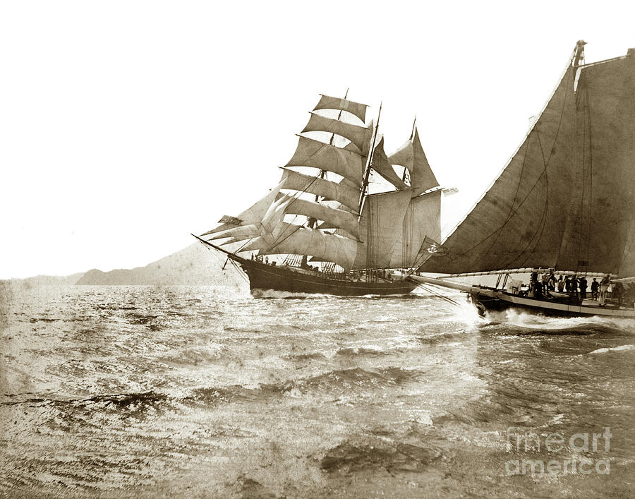 Regatta Photograph - Master mariners Regatta barkentine Makah racing sail boats  1884 by Monterey County Historical Society