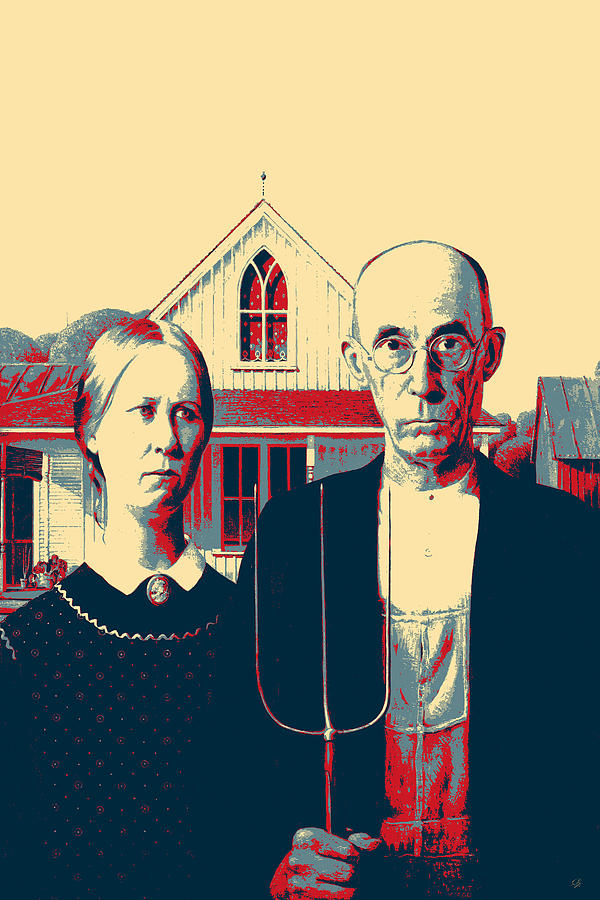 Masterpieces Revisited - American Gothic by Grant Wood Digital Art by Serge Averbukh