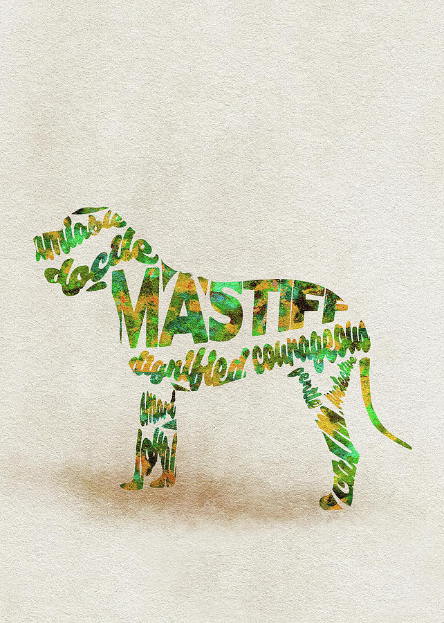 Mastiff Dog Watercolor Painting / Typographic Art Painting by Inspirowl Design