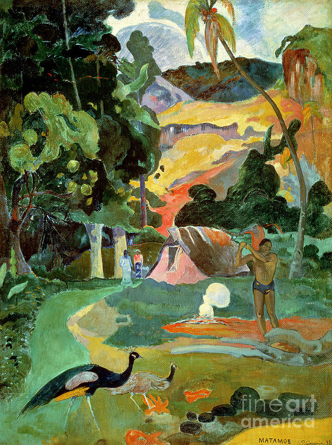 Bird Painting - Matamoe or Landscape with Peacocks by Paul Gauguin