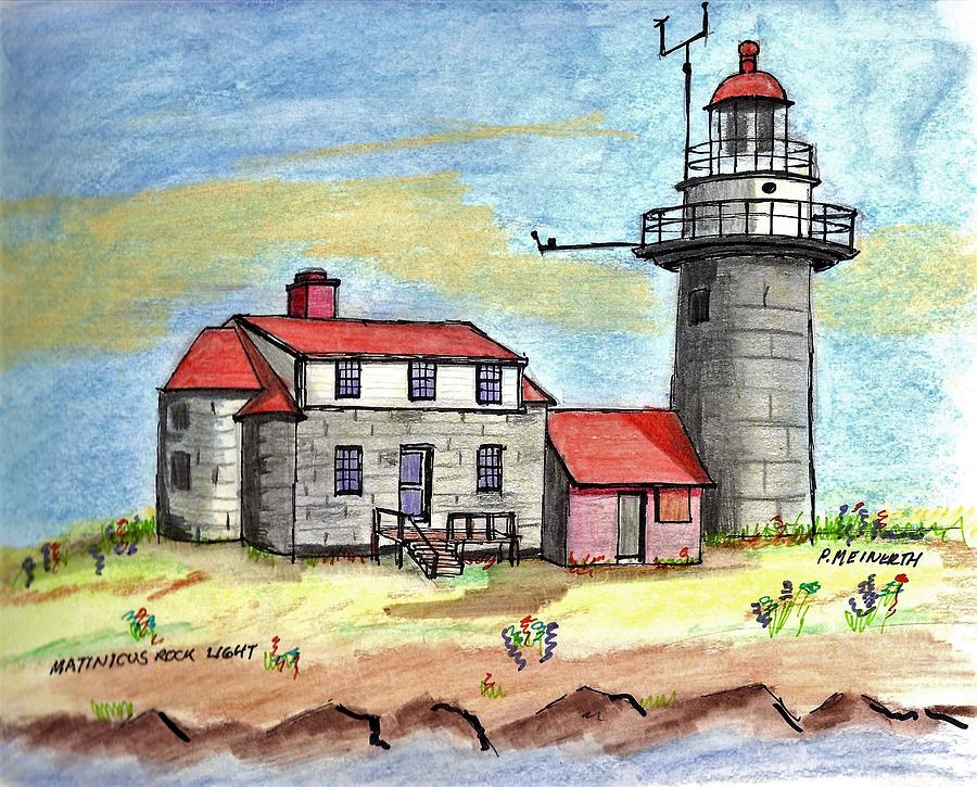 Matinicus Rock Light Drawing by Paul Meinerth