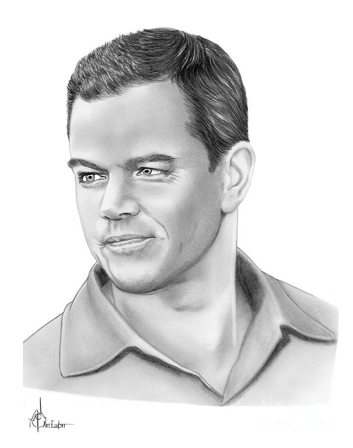 Portrait Drawing - Matt Damon by Murphy Elliott
