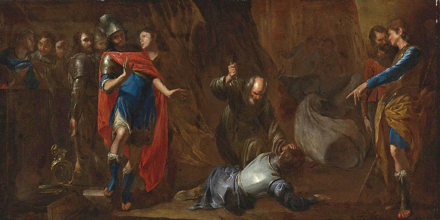 Mattathias slaying the Officer of King Antiochus on the Alter at Modin Painting by Bernardo Cavallino