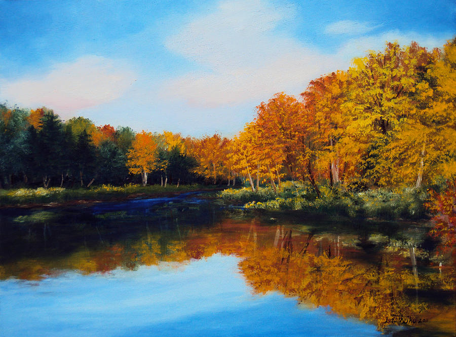 Mattawamkeag River in Autumn Painting by Laura Tasheiko