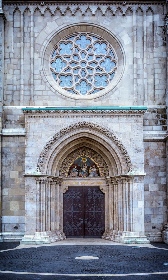 Matthias Church Rose Window and Portal Photograph by Joan Carroll