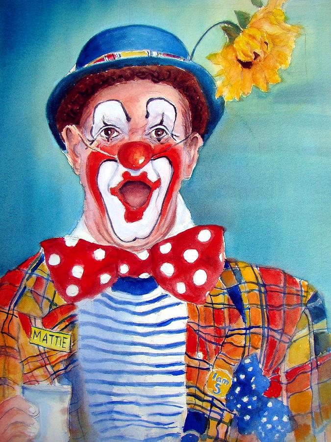 Mattie the Clown Painting by Myra Evans