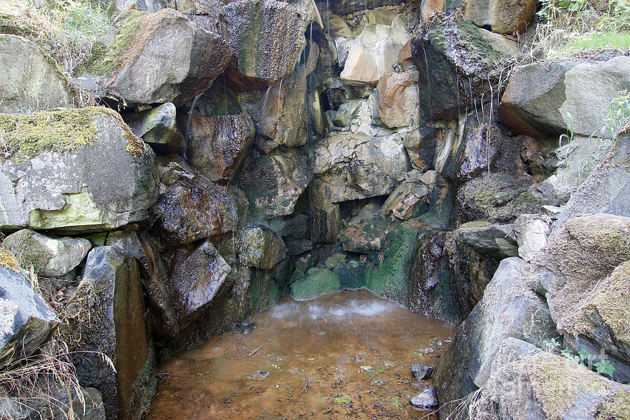 Spring Photograph - Mattoni waterfall - artificially built waterfall for mineral wat by Michal Boubin
