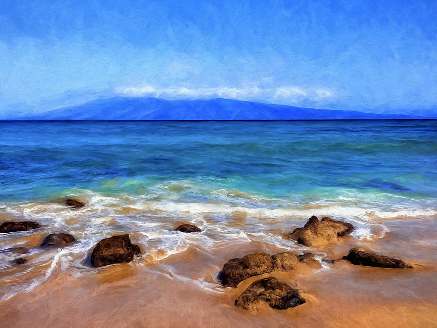 Maui Beach and View of Lanai Painting by Dominic Piperata