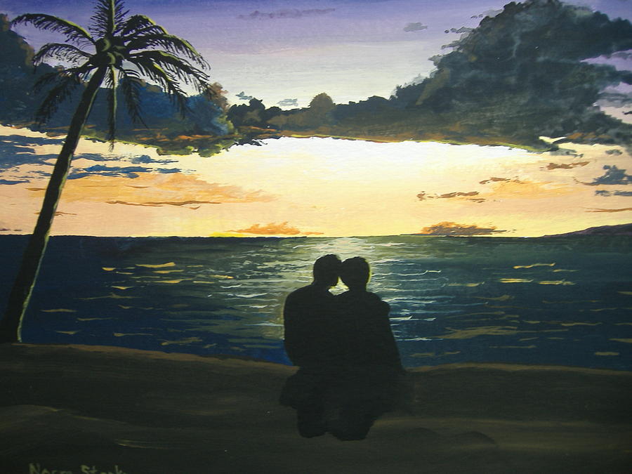 Sunset Painting - Maui Beach Sunset by Norm Starks