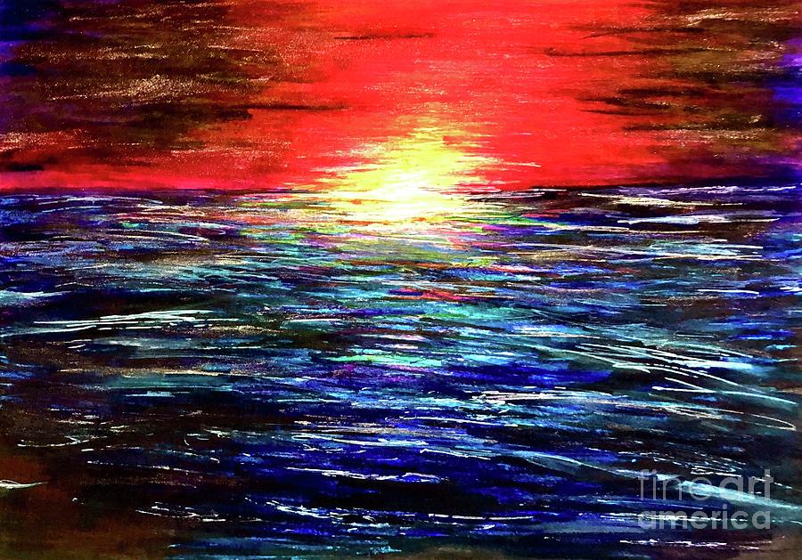 Sunset Drawing - Maui Sunset by Ally Spray