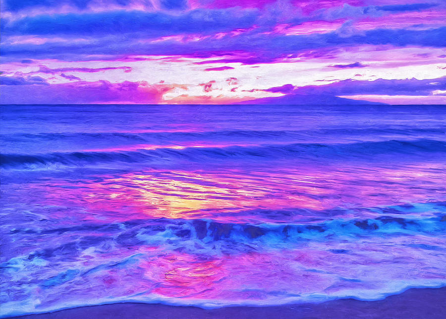 Maui Sunset Looking Toward Lanai Painting by Dominic Piperata