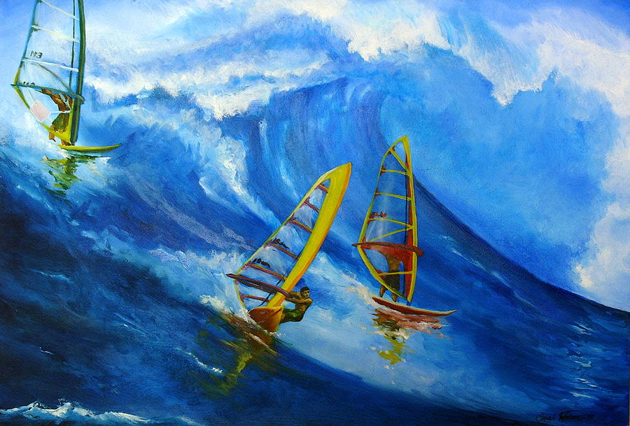 Maui Windsurfers Painting by Sarah Grangier