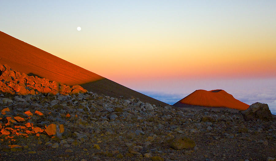 Mauna Kea Sunset with Full Moon Volcanoes National Park Hawaii Photograph by Venetia Featherstone-Witty
