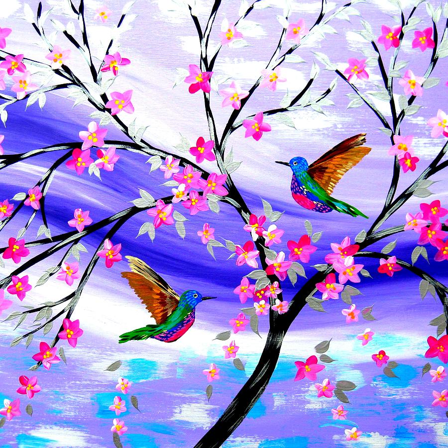 Hummingbird Painting - Mauve Fantasy with Sakura by Cathy Jacobs