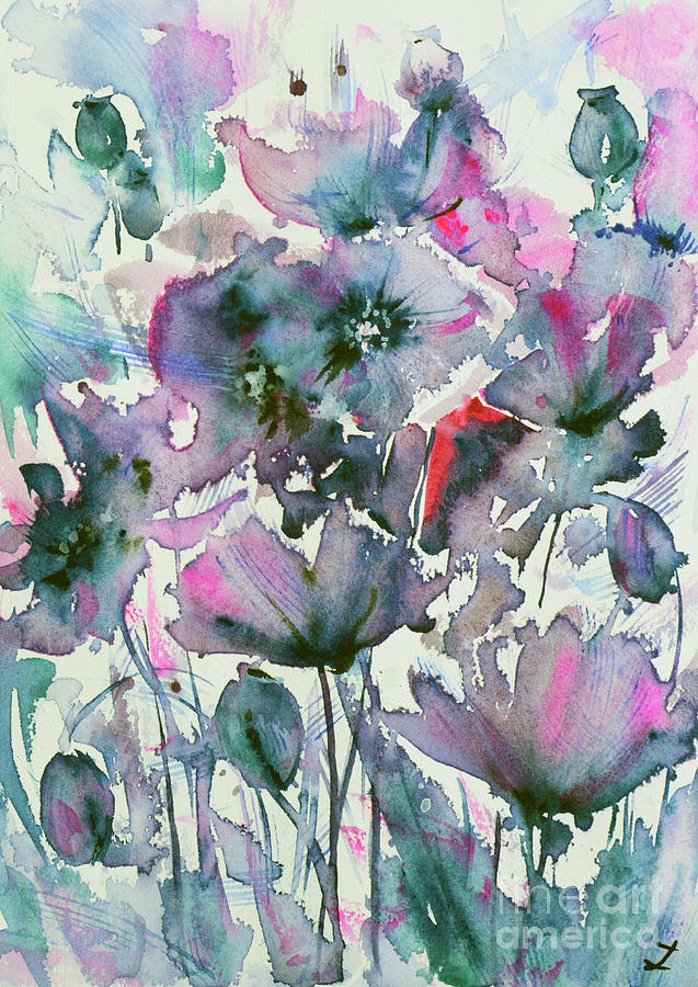 Mauve Poppies 2 Painting by Zaira Dzhaubaeva