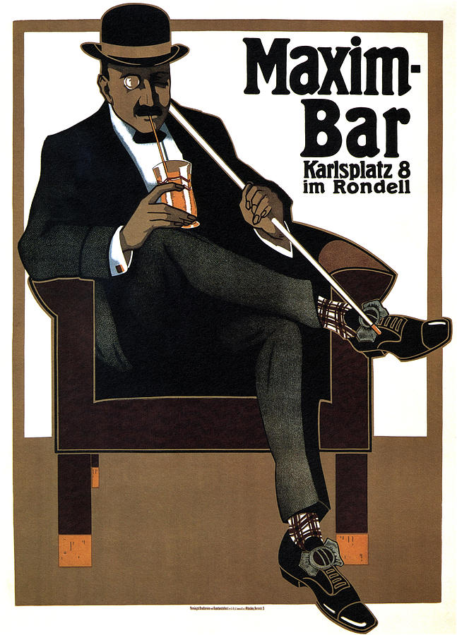 Maxim Bar - Karlsplatz - Vintage Drinks Advertising Poster by Hans Rudi Ertz - Germany Mixed Media by Studio Grafiikka