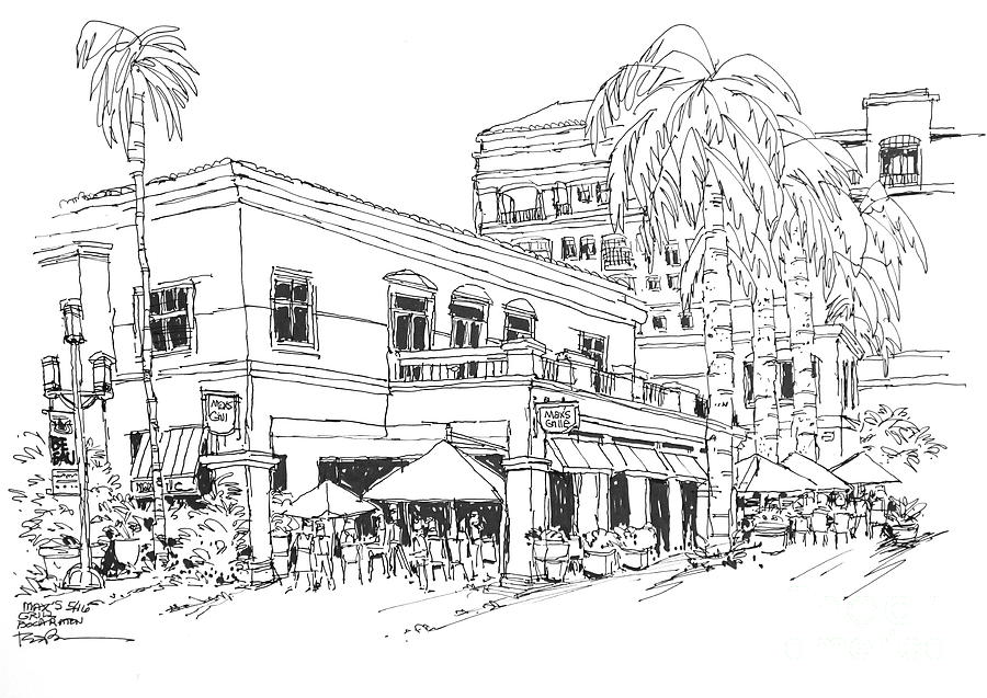 Maxs Cafe in Mizner Park, Florida Drawing by Robert Birkenes