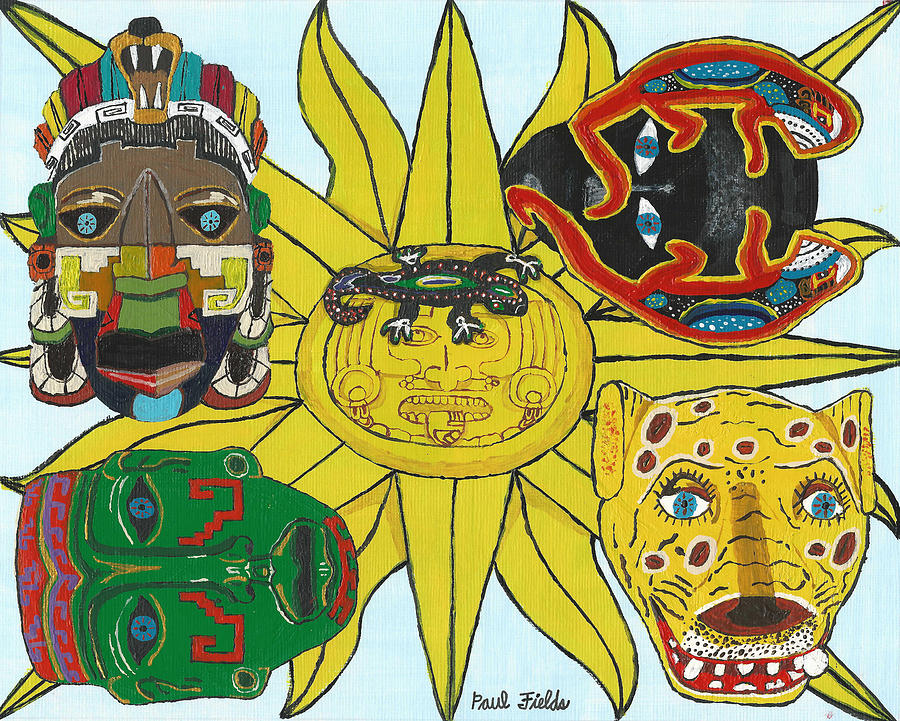 May  Aztec Masks Painting by Paul Fields