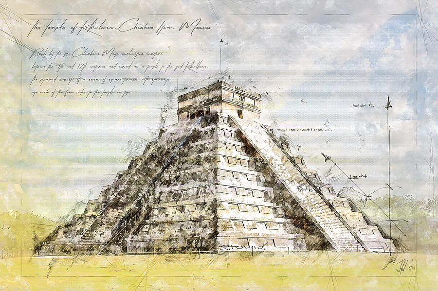 mayan pyramids drawings