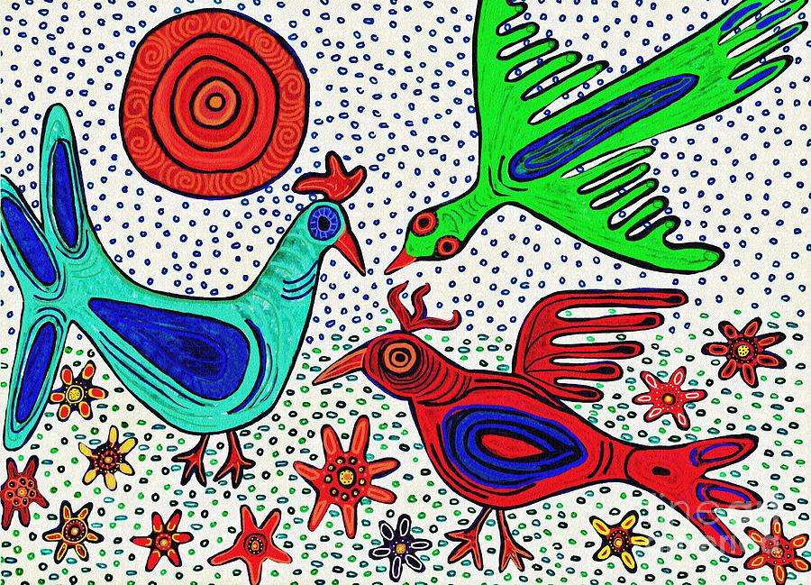 Mayan Birds 2   Drawing by Sarah Loft