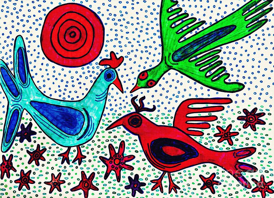 Mayan Birds Drawing by Sarah Loft