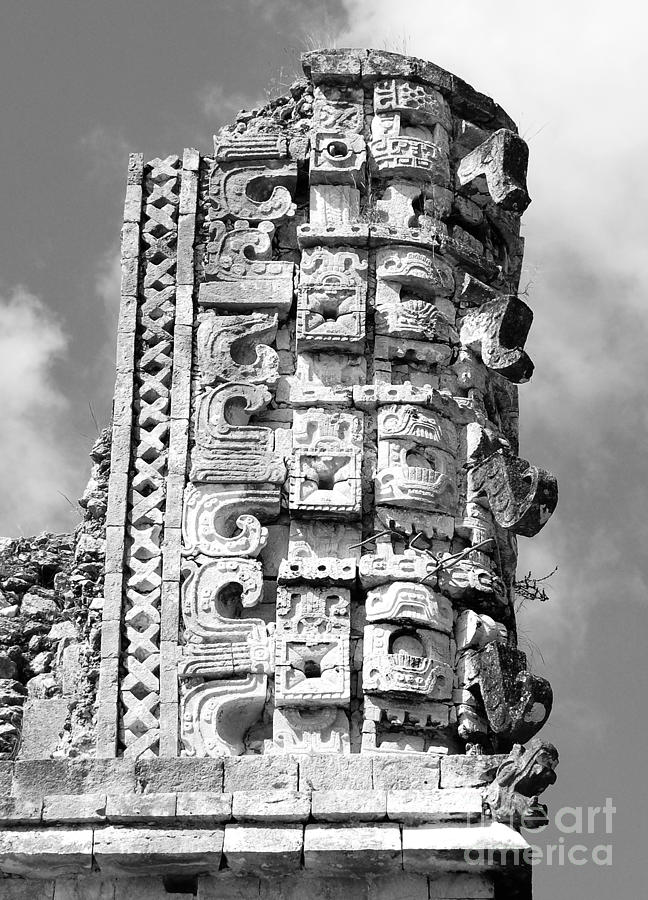 Mayan Glyphs at Uxmal Mexico Black and White Photograph by Shawn OBrien