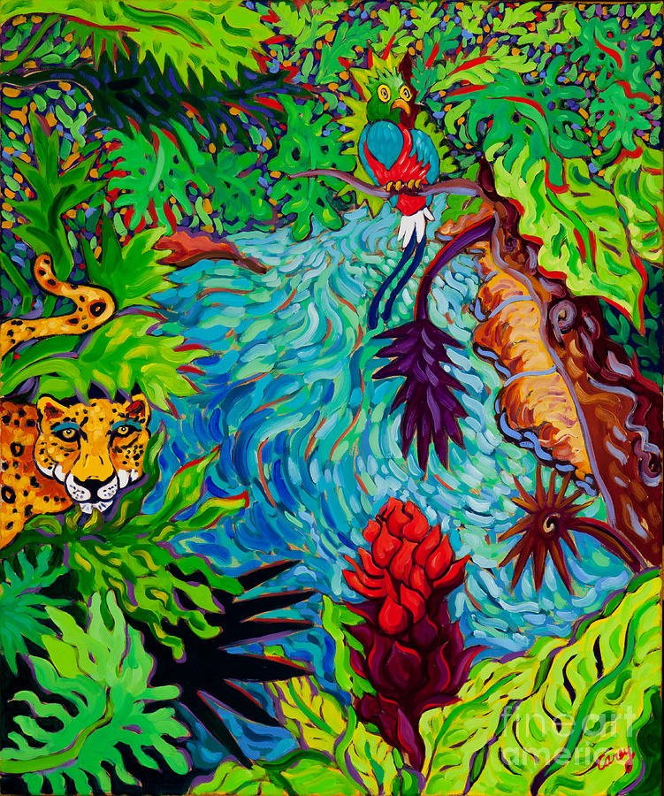 Mayan Painting - Mayan Jungle by Cathy Carey
