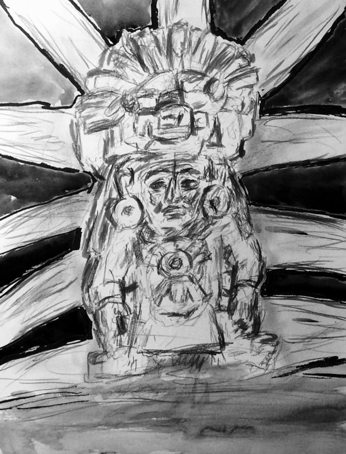 Mayan warrior sitting Drawing by Steven Canizales