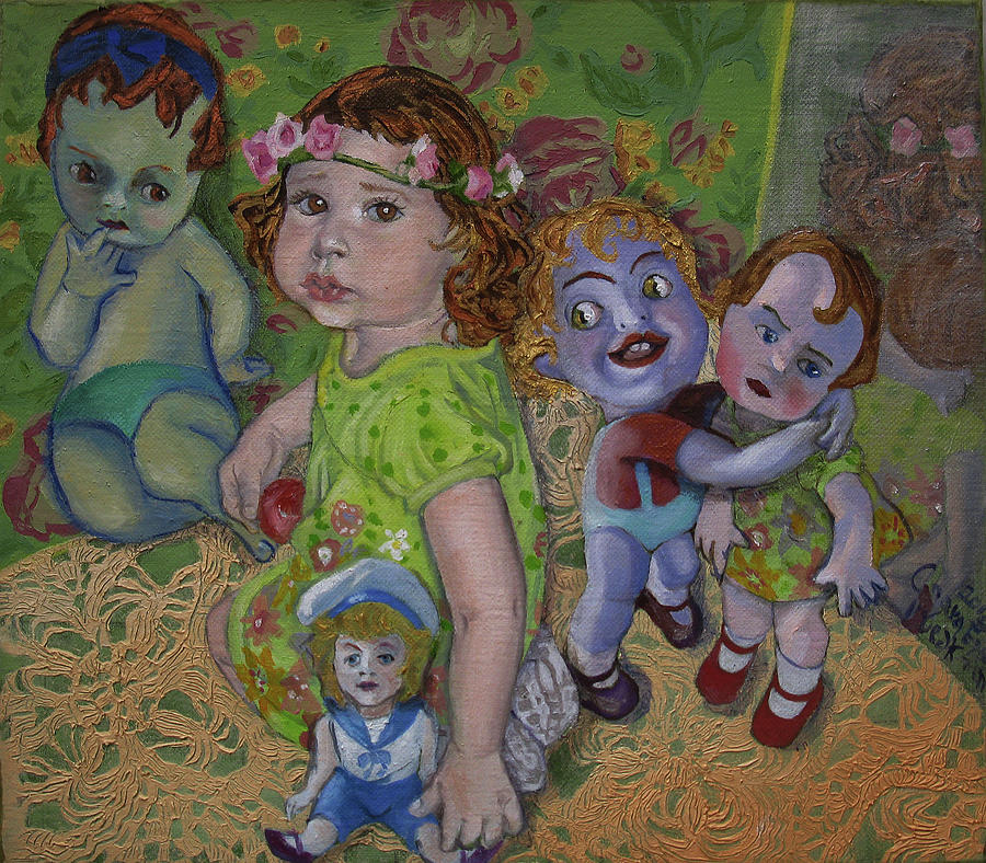 Maya's birthday with dolls Painting by Chava Epstein - Fine Art America