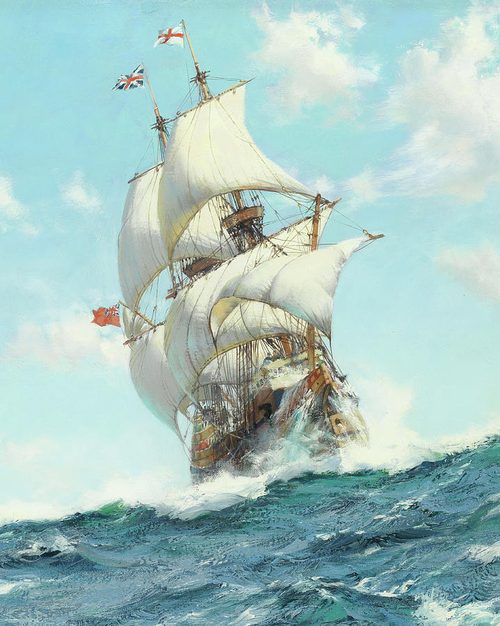 Mayflower II - Detail Painting by Montague DawsonMayflower II