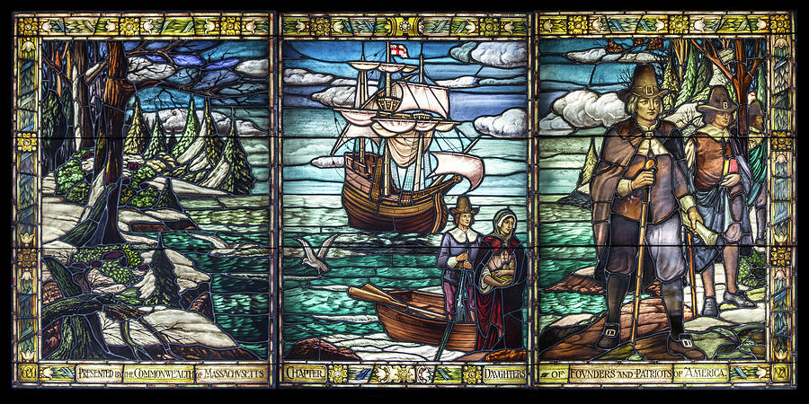 Mayflower Pilgrims in Stained Glass Photograph by John Haldane