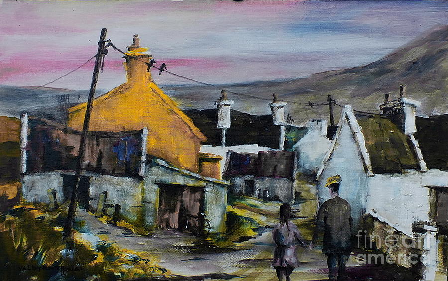 Mayo.. Achill.. Evening Stroll in Dugort  Painting by Val Byrne